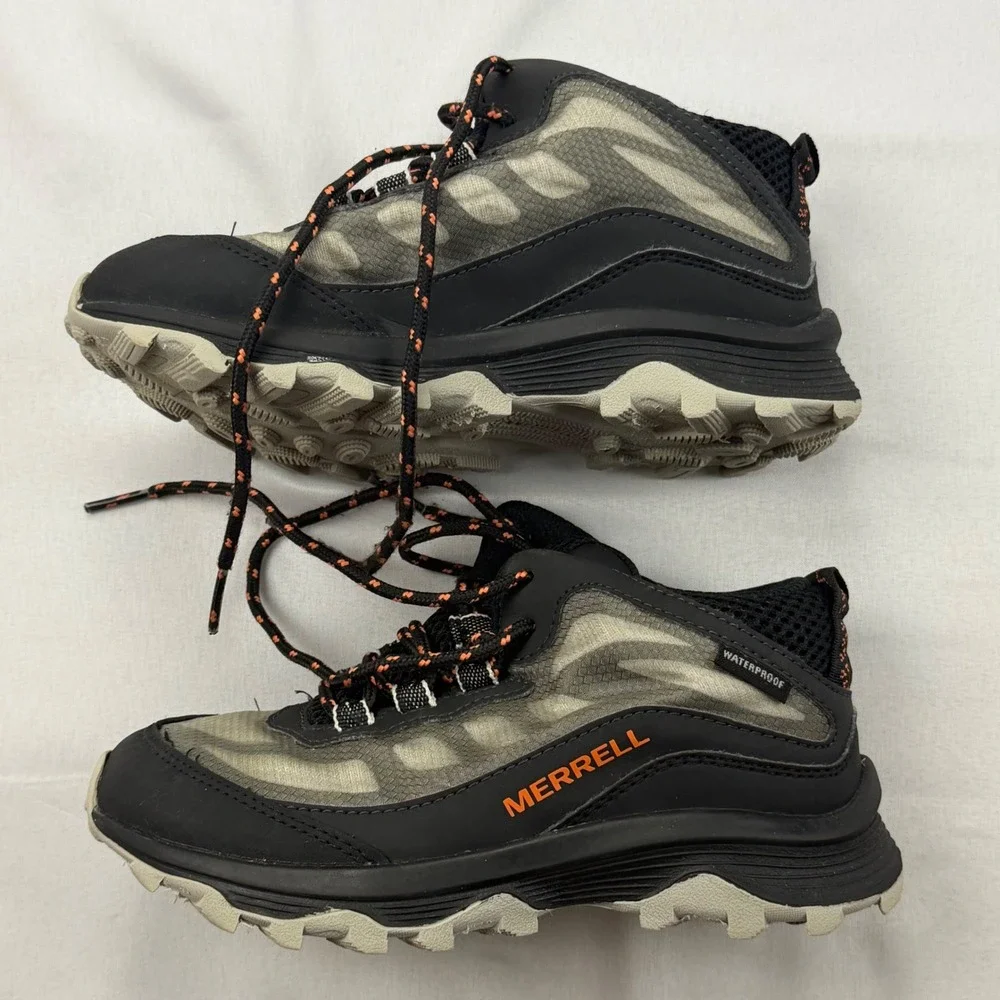 Merrell Moab Speed Low Waterproof Kids Size 13.5M Black Orange Hiking Shoes